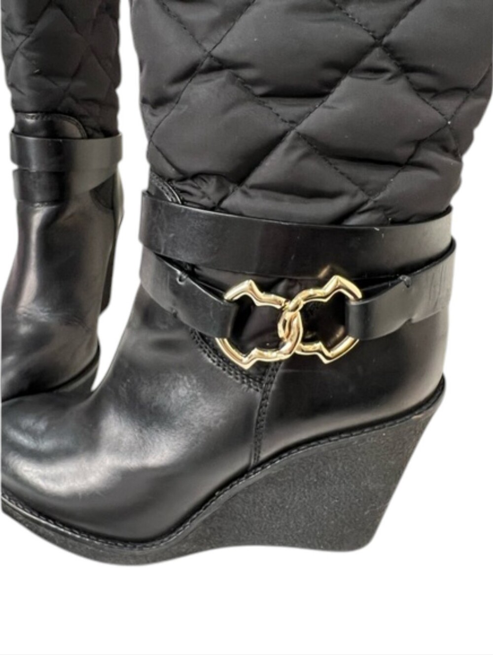 Moncler Cernobbio Black Quilted Leather Wedge Boots Women's 8 - Picture 2 of 9
